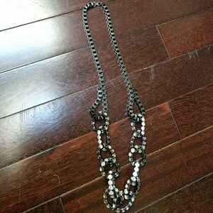 Ann Taylor Gunmetal and Crystal Box Chain Long Statement Necklace